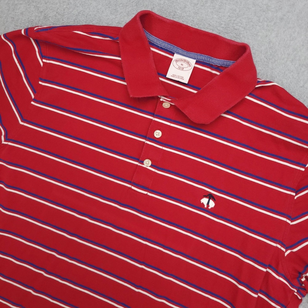 Brooks Brothers Polo Shirt Mens XL Red Blue Stripe‎ 1818 Cotton Casual Golf
